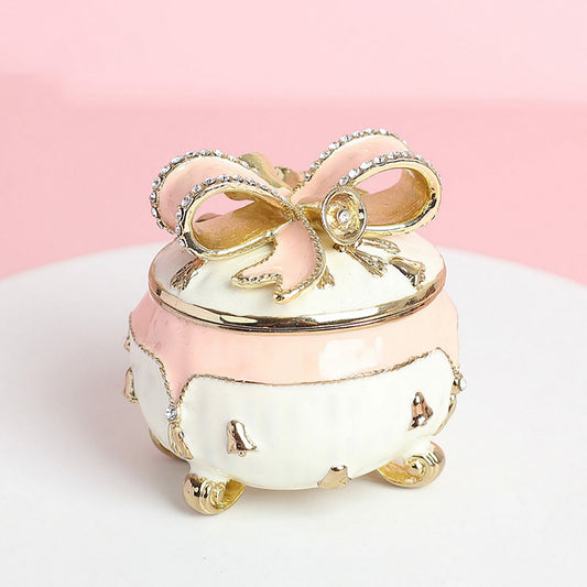 Enamel Storage Box in the Shape of a Short Jar with a Bow - knot