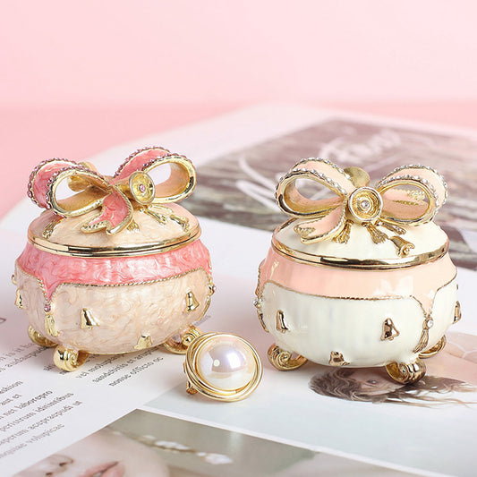 Enamel Storage Box in the Shape of a Short Jar with a Bow - knot