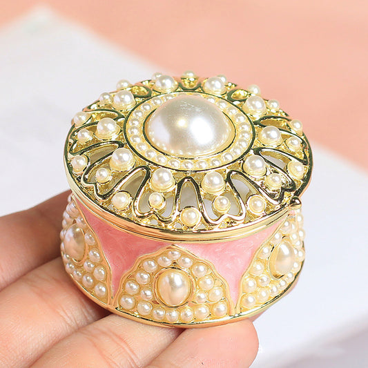 Enamel Jewelry Box with Pearl - adorned Ornate Patterns