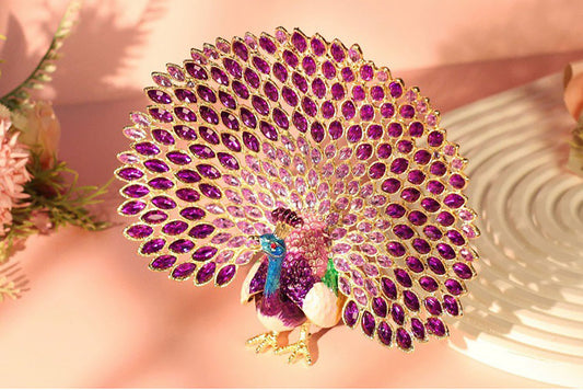 Enamel Jewelry Box in the Shape of a Peacock