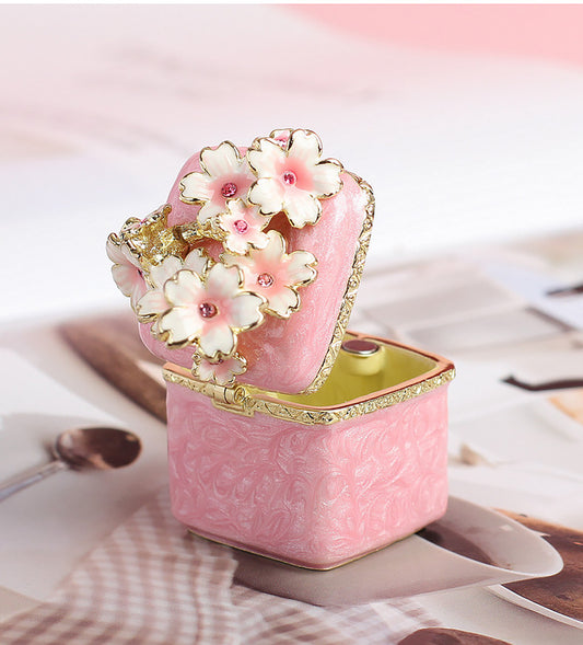 Exquisite Cherry - Blossom Enamel Jewelry Box